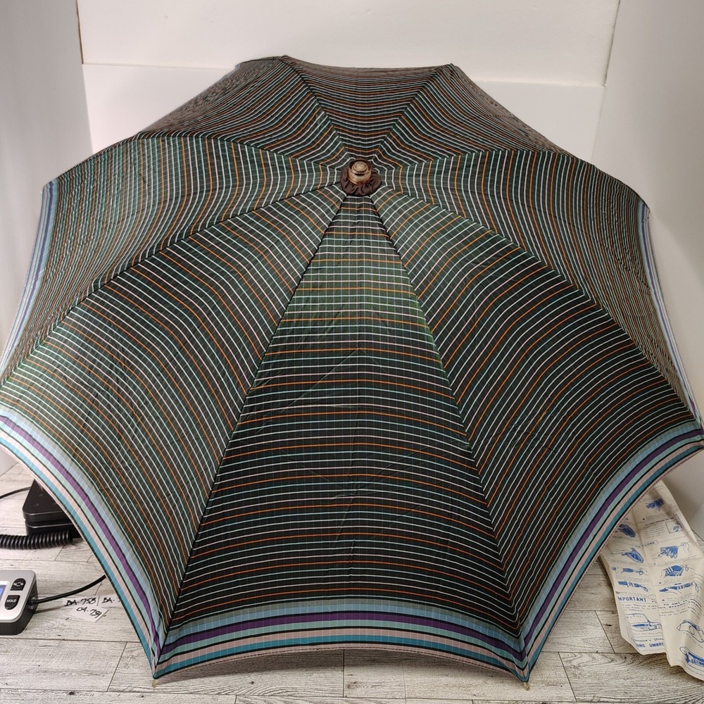 Vintage Folding Umbrella‎ Plaid Travel Compact with Original Box by Columbia